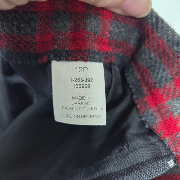 Vintage Tartan Plaid Wool Fringe Blanket Skirt Red Gray Blend Women's 12P Lined - Picture 4 of 8
